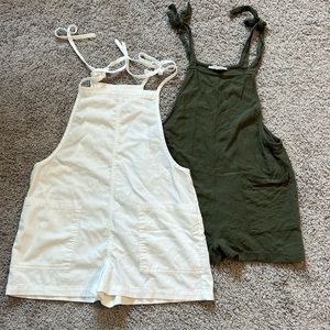 Aerie American Eagle Set of two white, green romper overalls